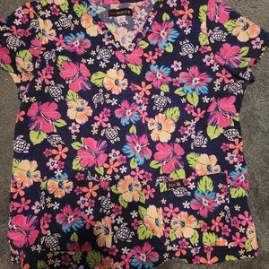 Koi Vibrant Floral Scrub Top